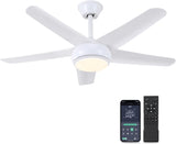 White Ceiling Fans with Lights - 44" Modern Ceiling Fans with 5 Blades and 3CCT Dimmable, Low Profile Ceiling Light Fixture, Indoor/Outdoor Ceiling Fan Light for Bedroom, Covered Patios