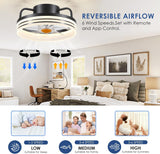 Ceiling Fans with Lights - 13" Bladeless Flush Mount Ceiling Fans with Remote and Led Light, 3CCT 6 Speeds 2 Timer, Black Low Profile Ceiling Fan Light for Modern Indoor Bedroom