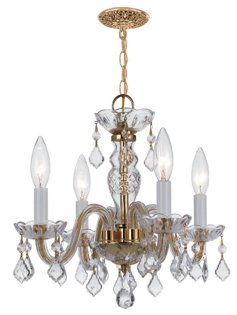 4 Light Polished Brass Crystal Mini Chandelier Draped In Clear Swarovski Strass Crystal - C193-1064-PB-CL-S