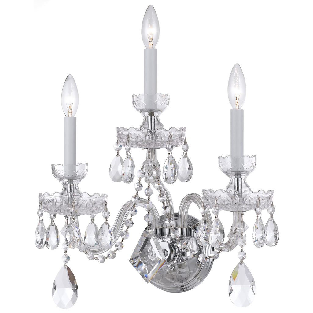 3 Light Polished Chrome Crystal Sconce Draped In Clear Swarovski Strass Crystal - C193-1143-CH-CL-S
