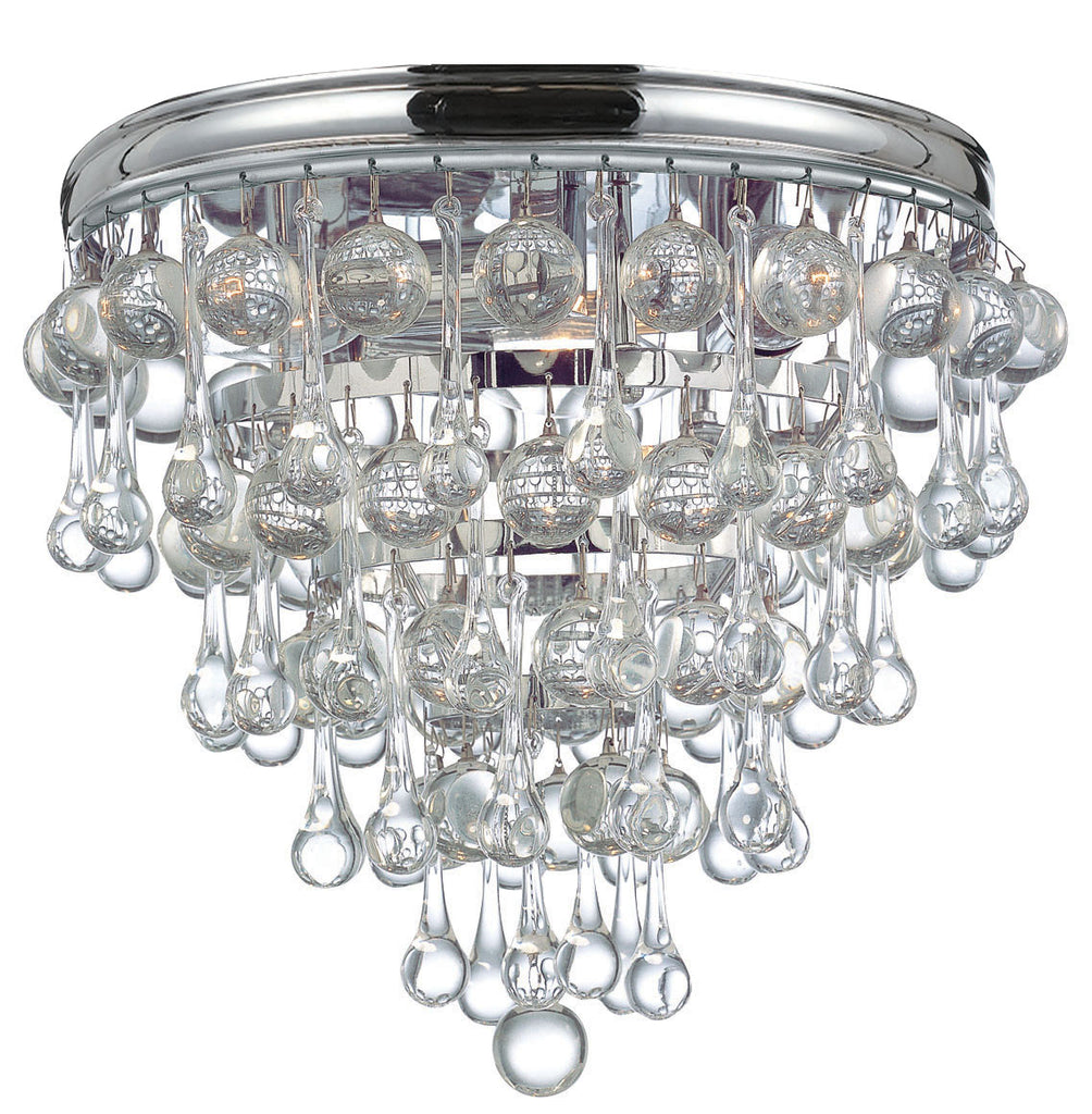 3 Light Polished Chrome Transitional Ceiling Mount Draped In Clear Glass Drops - C193-135-CH