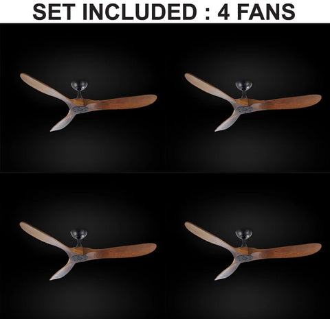 Set of 4 - Indoor/Outdoor Ceiling Fan - Vintage Rustic Propeller Wood Indoor/Outdor Ceiling Fan - 52" Diameter - 4EA G7-18/15/4561/52