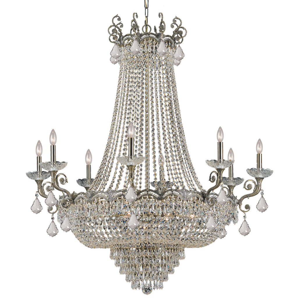 20 Light Historic Brass Crystal Chandelier Draped In Clear Spectra Crystal - C193-1488-HB-CL-SAQ