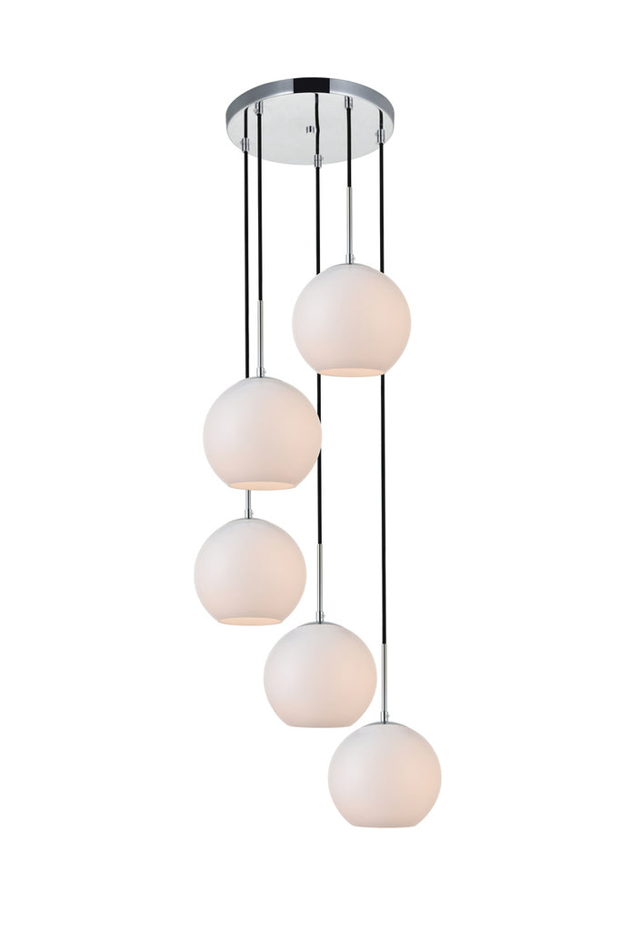 ZC121-LD2227C - Living District: Baxter 5 Lights Chrome Pendant With Frosted White Glass