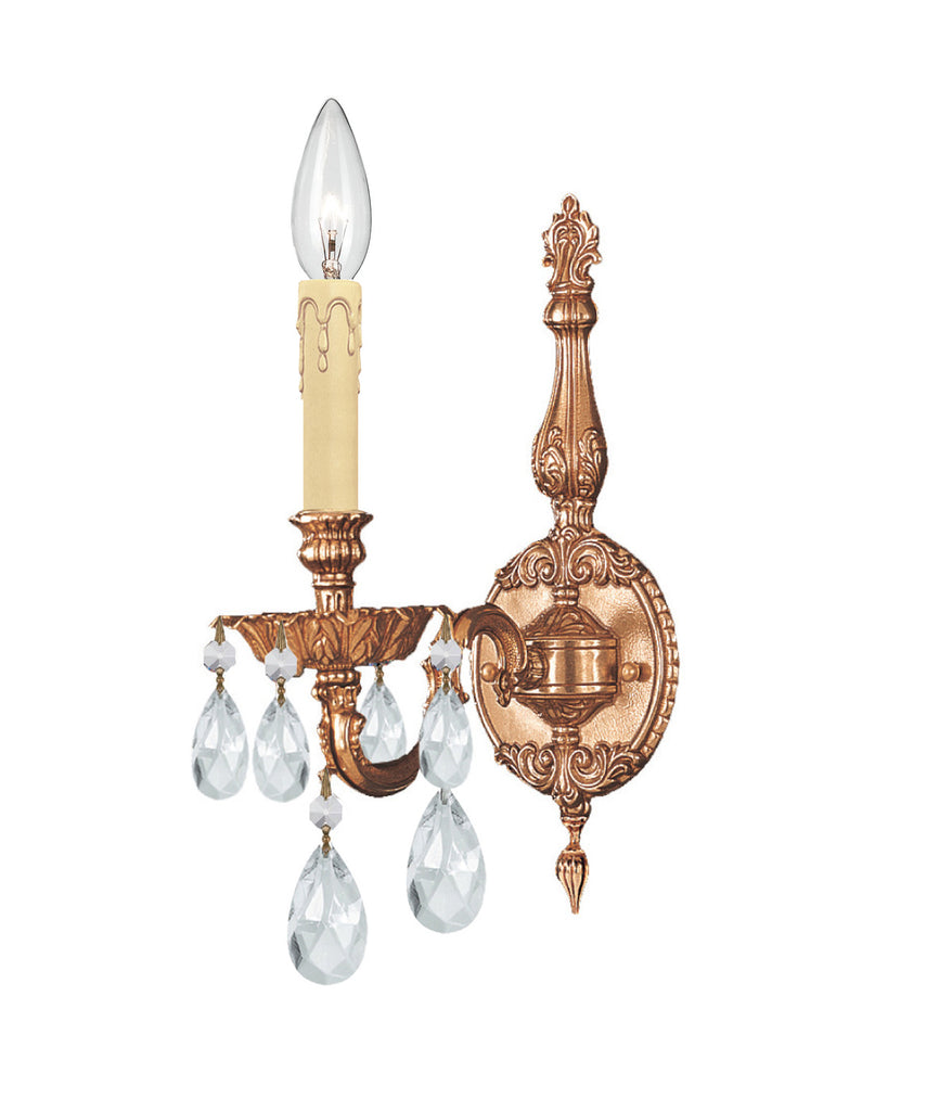 1 Light Olde Brass Traditional Sconce Draped In Clear Swarovski Strass Crystal - C193-2501-OB-CL-S