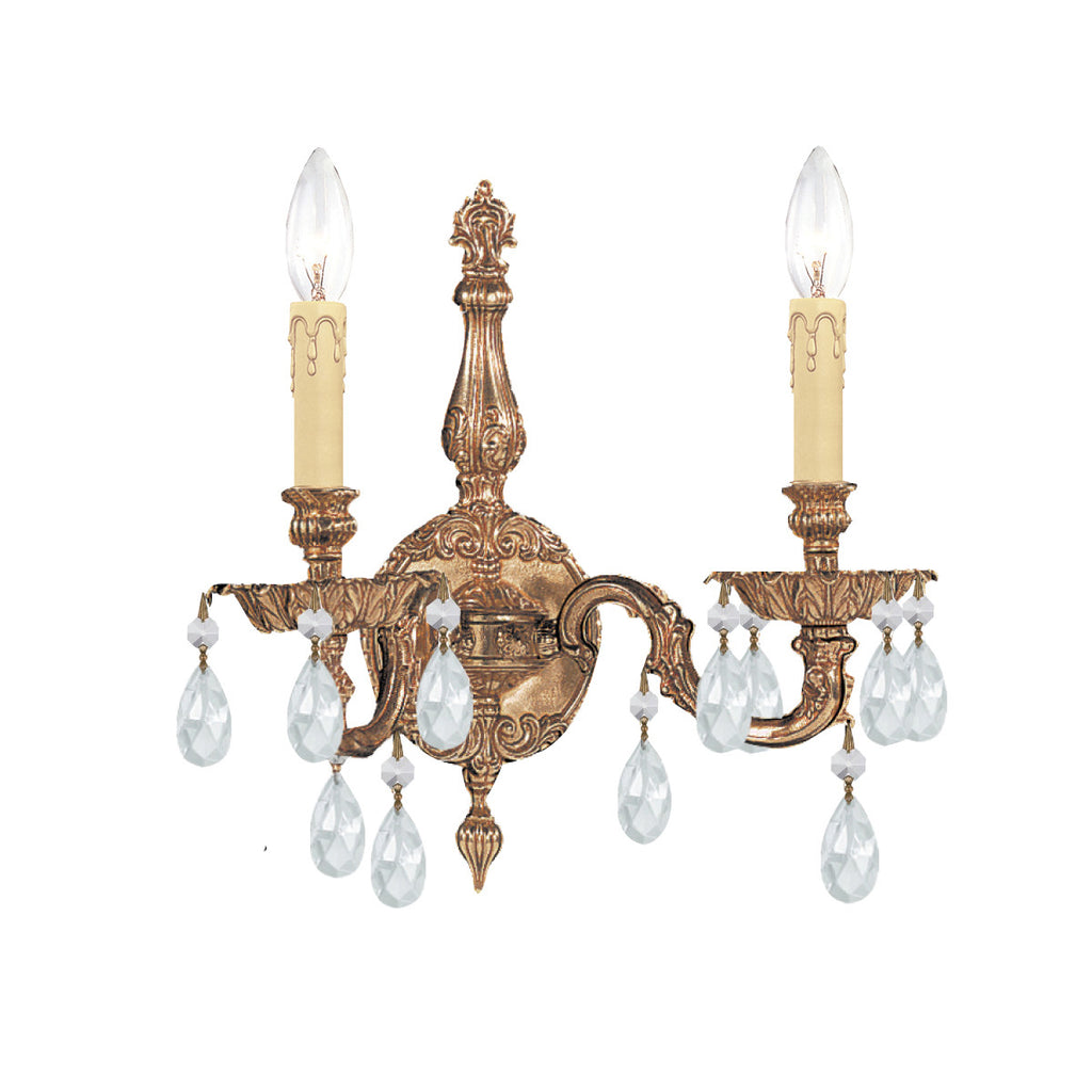 2 Light Olde Brass Traditional Sconce Draped In Clear Spectra Crystal - C193-2502-OB-CL-SAQ