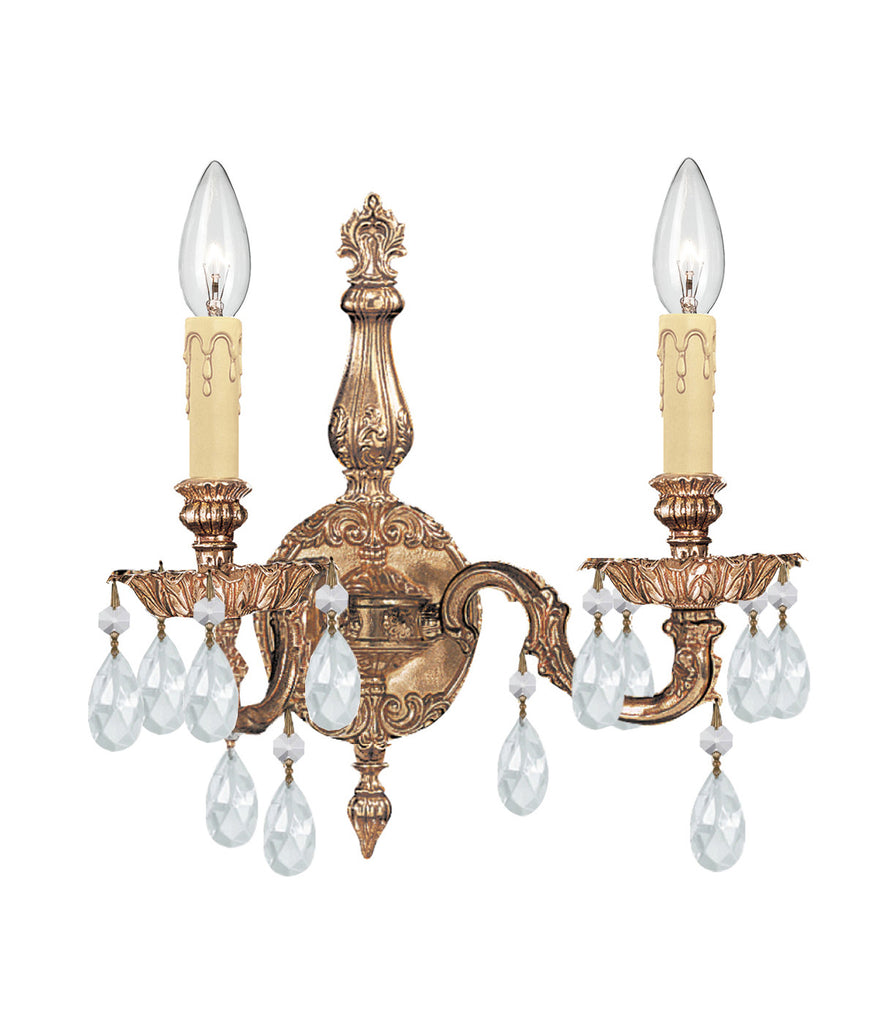 2 Light Olde Brass Traditional Sconce Draped In Clear Swarovski Strass Crystal - C193-2502-OB-CL-S