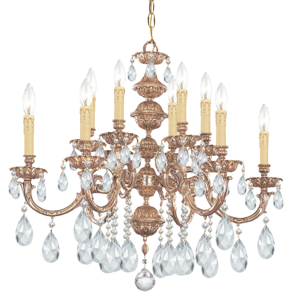 12 Light Olde Brass Crystal Chandelier Draped In Clear Spectra Crystal - C193-2512-OB-CL-SAQ