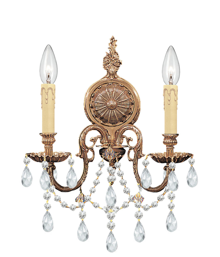 2 Light Olde Brass Traditional Sconce Draped In Clear Swarovski Strass Crystal - C193-2702-OB-CL-S