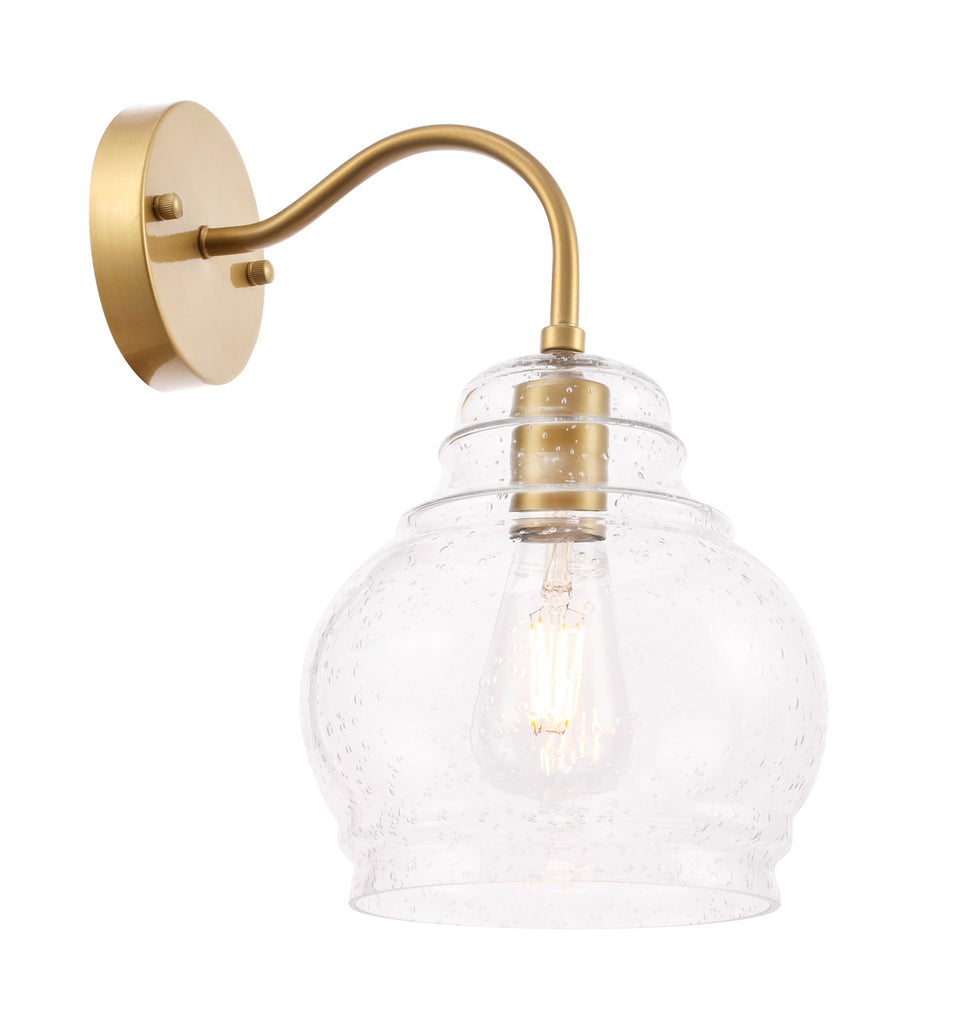 ZC121-LD6194BR - Living District: Pierce 1 light Brass and Clear seeded glass wall sconce