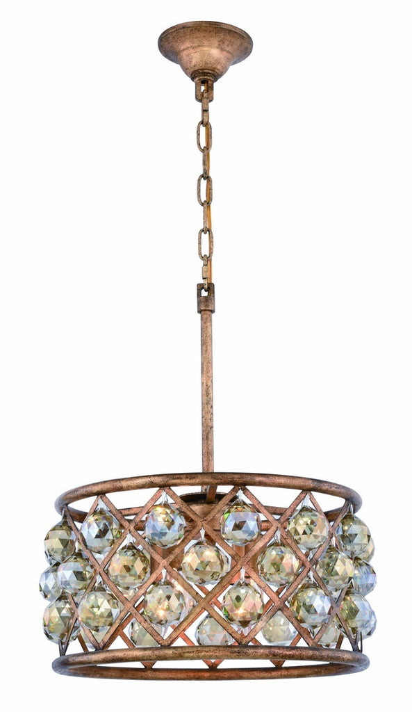 ZC121-1214D16GI-GT/RC - Urban Classic: Madison 4 light Golden Iron Pendant Golden Teak (Smoky) Royal Cut Crystal