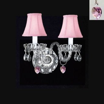 Murano Venetian Style Crystal Wall Sconce Lighting With Pink Hearts & Pink Shades - Perfect For Kid'S And Girls Bedroom - A46-B21/Pinkshades/2/386