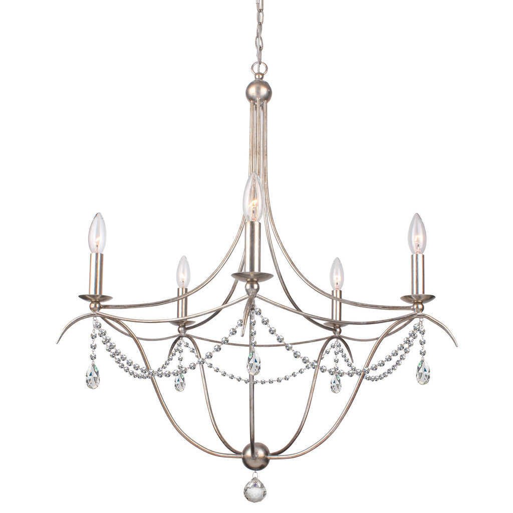 5 Light Antique Silver Modern Chandelier Draped In Clear Spectra Crystal - C193-415-SA-CL-SAQ