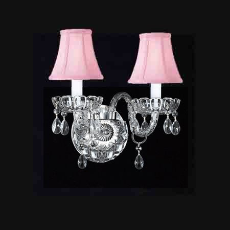 Swarovski Crystal Trimmed Chandelier Murano Venetian Style Crystal Wall Sconce Lighting With Pink Shades - A46-Pinkshades/2/386Sw
