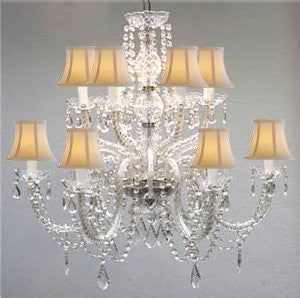 Swarovski Crystal Trimmed Chandelier Murano Venetian Style All-Crystal Chandelier With White Shades - F46-Sc/385/6+6/White Sw