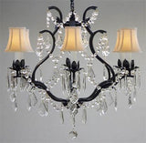 Swarovski Crystal Trimmed Chandelier Wrought Iron Crystal Chandelier Lighting H 19" W 20" - With White Shades - A83-Whiteshades/3530/6 Sw