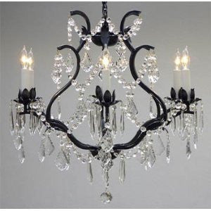 Swarovski Crystal Trimmed Chandelier Wrought Iron Crystal Chandelier LightingH 19" X W 20" Swag Plug In-Chandelier W/ 14' Feet Of Hanging Chain And Wire - A83-B16/3530/6 Sw