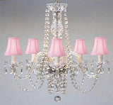 Swarovski Crystal Trimmed Chandelier Chandelier & Pink Shades H25" X W24" - Go-A46-Pinkshades/384/5Sw