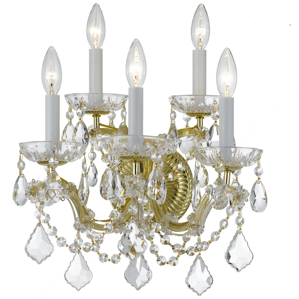5 Light Gold Crystal Sconce Draped In Clear Swarovski Strass Crystal - C193-4404-GD-CL-S