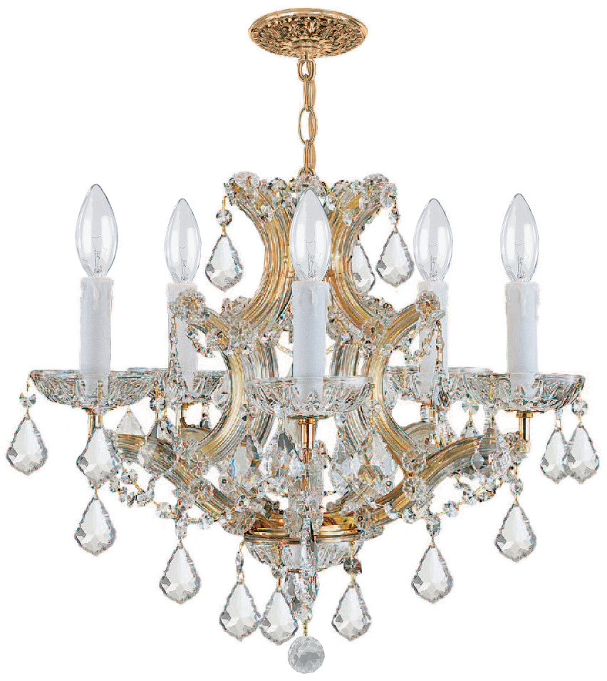 6 Light Gold Crystal Mini Chandelier Draped In Clear Swarovski Strass Crystal - C193-4405-GD-CL-S