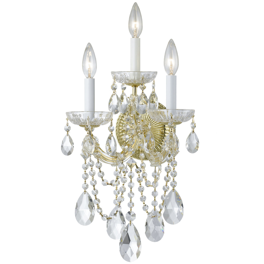 3 Light Gold Crystal Sconce Draped In Clear Swarovski Strass Crystal - C193-4423-GD-CL-S
