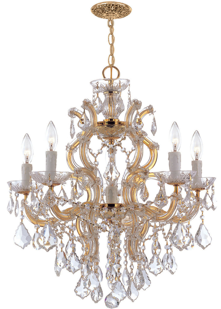 6 Light Gold Crystal Chandelier Draped In Clear Swarovski Strass Crystal - C193-4435-GD-CL-S