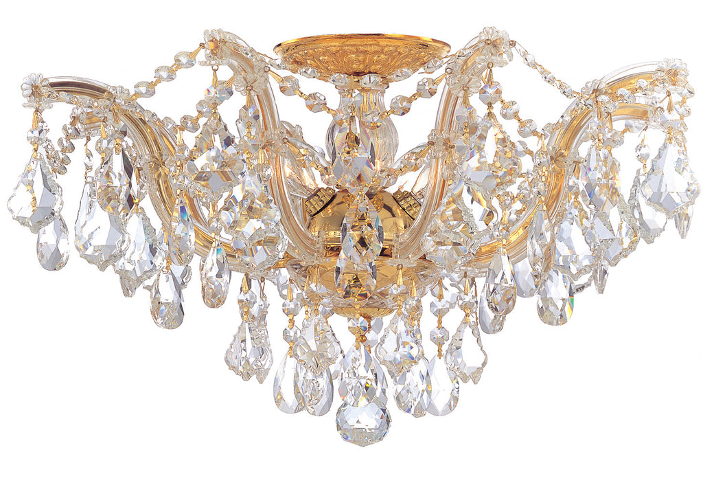 5 Light Gold Crystal Ceiling Mount Draped In Clear Swarovski Strass Crystal - C193-4437-GD-CL-S