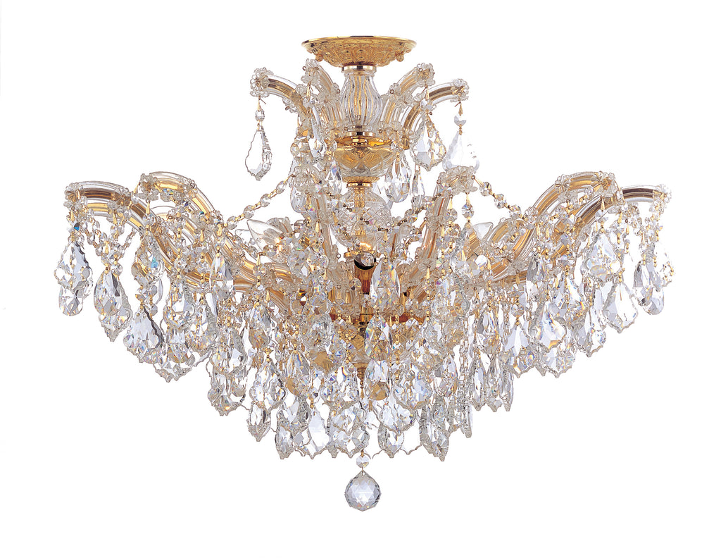 6 Light Gold Crystal Ceiling Mount Draped In Clear Swarovski Strass Crystal - C193-4439-GD-CL-S_CEILING