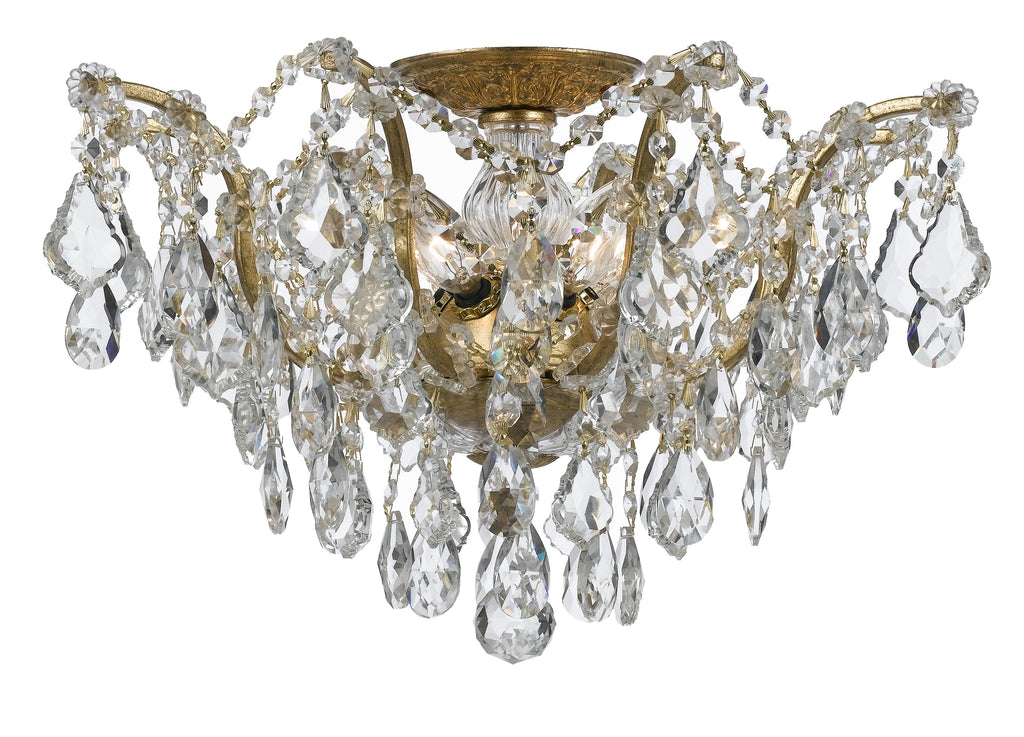 5 Light Antique Gold Modern Ceiling Mount Draped In Clear Swarovski Strass Crystal - C193-4457-GA-CL-S
