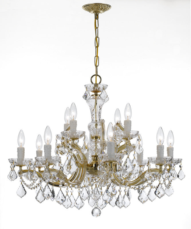 12 Light Gold Crystal Chandelier Draped In Clear Swarovski Strass Crystal - C193-4479-GD-CL-S