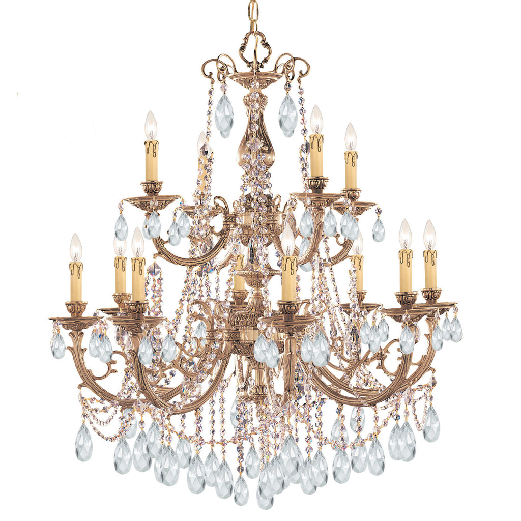 12 Light Olde Brass Crystal Chandelier Draped In Clear Spectra Crystal - C193-479-OB-CL-SAQ