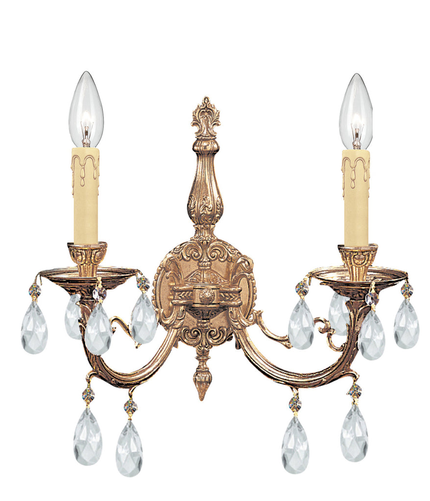 2 Light Olde Brass Crystal Sconce Draped In Clear Hand Cut Crystal - C193-492-OB-CL-MWP