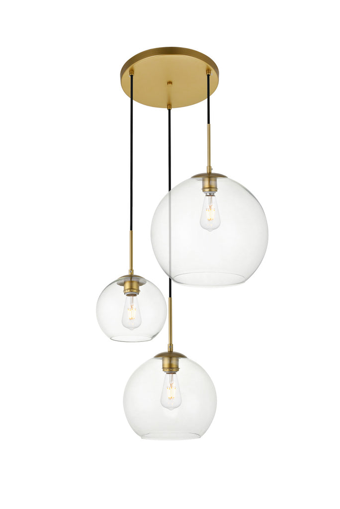 ZC121-LD2218BR - Living District: Baxter 3 Lights Brass Pendant With Clear Glass