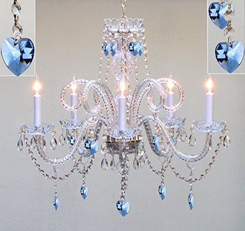 Authentic All Crystal Chandelier Chandeliers Lighting With Sapphire Blue Crystal Hearts Perfect For Living Room Dining Room Kitchen Kid'S Bedroom H25" W24" - A46-B85/387/5