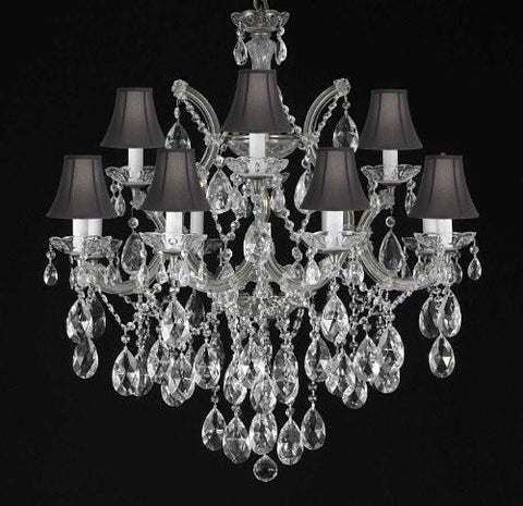 Maria Theresa Chandelier Crystal Lighting Chandeliers With Shades H30" X W28" - A500-Blackshades/Silver/21532/12+1