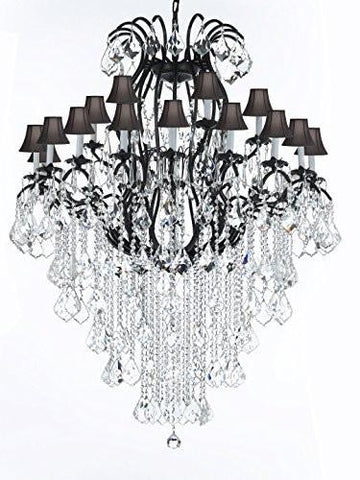 Wrought Iron Chandelier Crystal Chandeliers Lighting Empress Crystal (Tm) H60" W46" Perfect For An Entryway Or Foyer - A500-Sc/Blackshade/B12/3034/18+6