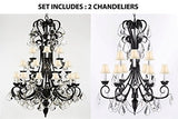 Set Of 2 - 1-Wrought Iron Chandelier 50" Inches Tall With Crystal And Entryway Chandelier 30" Inches Tall With ShadesTrimmed With Spectra (Tm) Crystal - Reliable Crystal Quality By Swarovski - 1Ea-B12/Sc/724/24Sw+1Ea-Sc/B12/724/6+3Sw