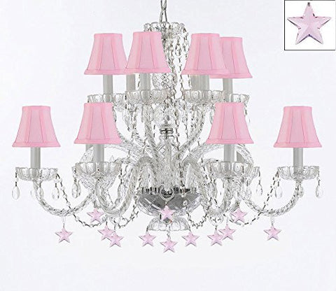 Murano Venetian Style All Empress Crystal (Tm) Chandelier With Stars And Shades - A46-B38/Sc/Pinkshades/385/6+6