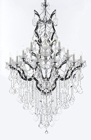 19th C. Baroque Iron & Crystal Chandelier Lighting H 64" W 41" - Dressed With Large, Luxe Crystals! Good for Dining room, Foyer, Entryway, Living Room, Family Room! - G83-B12/B89/996/25DC