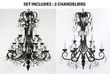Set Of 2 - 1-Wrought Iron Chandelier 50" Inches Tall With Crystal And Crystal Chandelier 30" Inches Tall With Crystal Trimmed With Spectra (Tm) Crystal - Reliable Crystal Quality By Swarovski - 1Ea-B12/724/24Sw+1Ea-B12/724/6+3Sw