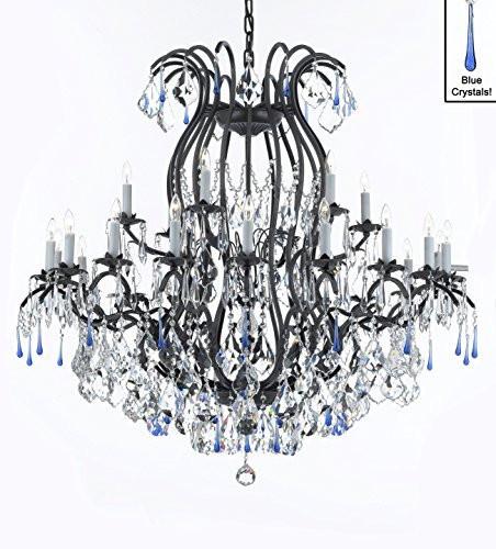 Wrought Iron Crystal Chandelier Lighting Chandeliers Dressed With Blue Crystals Perfect For An Entryway Or Foyer H46" X W46" - A500-B54/3034/18+6