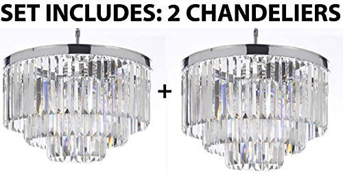 Set Of 2 - Palladium Crystal Glass Fringe 3-Tier Chandelier Lighting Chrome Finish H 21.5" W 19.75" - G7-2164/9-Set Of 2