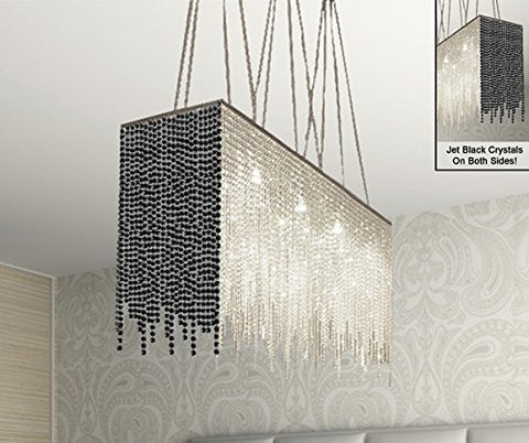 10 Light Modern / Contemporary Dining Room Chandelier Rectangular Chandeliers Lighting Dressed With Jet Black Crystal 28" X 36" - G902-B87/1114/10