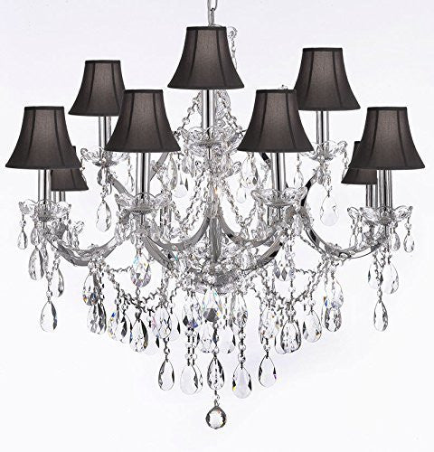 Maria Theresa Chandelier Lighting Crystal Chandeliers H30 "X W28" Trimmed With Spectra (Tm) Crystal - Reliable Crystal Quality By Swarovski Chrome Finish With Shades - J10-Sc/Black/Chrome/26049/12+1Sw