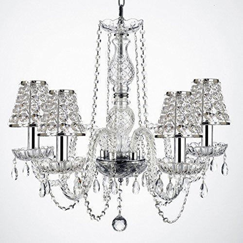Empress Crystal (Tm) Wrought Iron Chandelier Lighting H25" W24" With Crystal Shades And Chrome Sleeves - G46-B32/B43/384/5