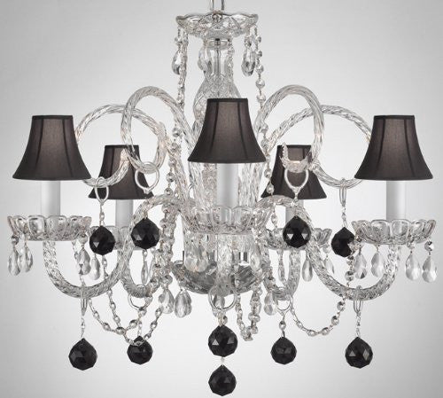 Crystal Chandelier Lighting With Black Crystal Balls And Shades - A46-Sc/B3/385/5 - Black Balls&Shades