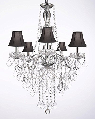 Elegant 5 Light Crystal Chandelier Pendant Lighting Fixture Light Lamp W/ Black Shades - J10-Blackshades/3/26017/5