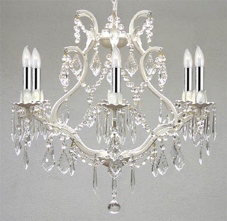 White Wrought Iron Empress Crystal (Tm) Chandelier Lighting With Chrome Sleeves H19" W20" - A83-B43/White/3530/6