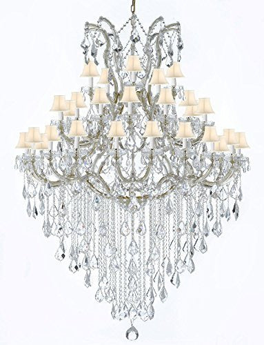 Large Foyer / Entryway Maria Theresa Empress Crystal (Tm) Chandelier Lighting W/White Shade H 72" W 52" - Gb104-Gold/Whiteshade/B13/2756/36+1
