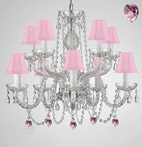 Empress Crystal (Tm) Chandelier Lighting With Pink Color Crystal And Pink Shades - G46-B21/Sc/1122/5+5-Pink Shades